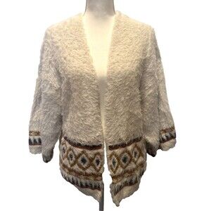 Sweet & Sinful Fuzzy Eyelash Cardigan Sweater Aztec Southwestern Small